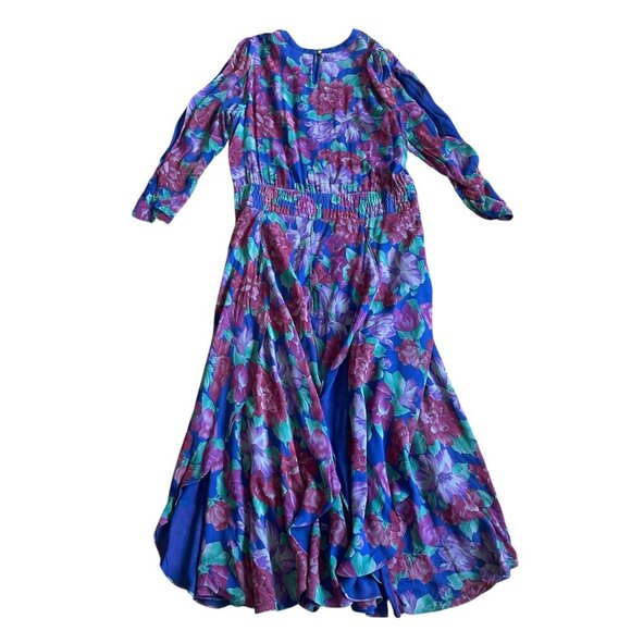 Diane Freis Vintage Floral Dress Beaded Long Sleeve 100% Silk Dancing Size Large - Picture 8 of 12